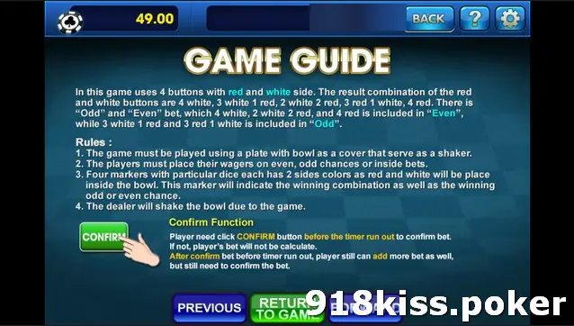 Sedie Multiplayer GAME GUIDE on 3Win8 explaining the red and white buttons, Even and Odd combinations, rules and the CONFIRM function