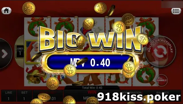 Santa Surprise Big Win banner with falling gold coins showing MPV 0.40, with a Gamble button in the corner